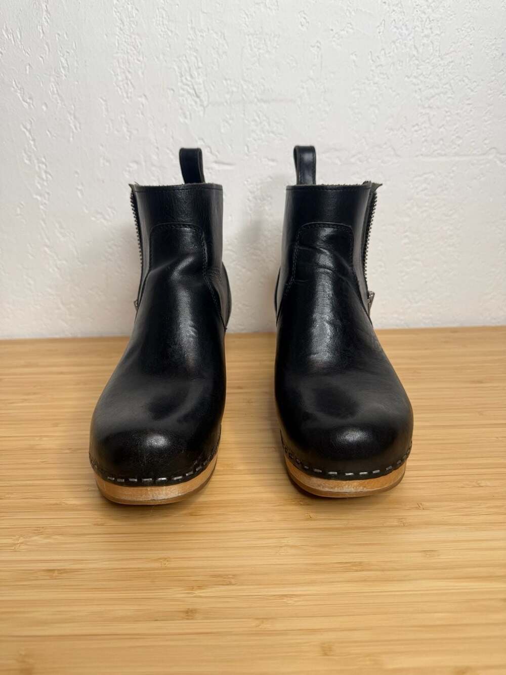 Swedish Hasbeens Black Leather Zip It Emy Clog Boots Size 38 - Picture 7 of 7